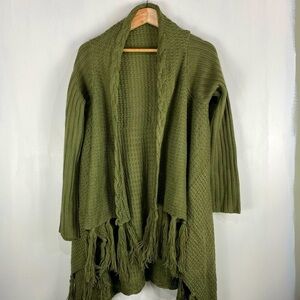 Venus BOHO Tassel Fringe Longline Flowy Knit Cardigan Sweater‎ Army Green Medium